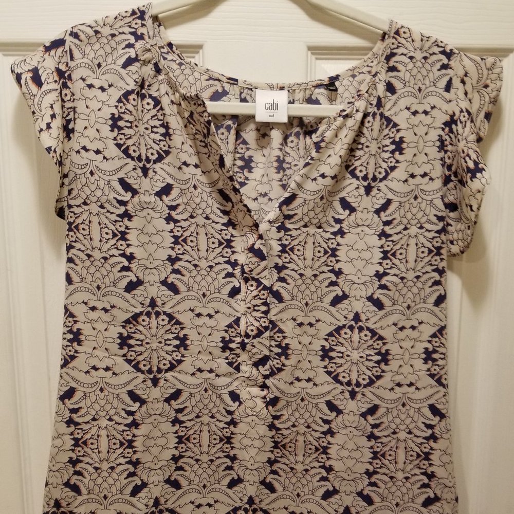 Blue, White & Red Floral Cabi Blouse - Size M